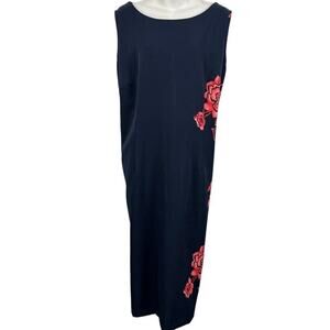 Maya Brooke Womens Navy Coral Floral Sleeveless Sheath Midi Stretch Dress 20 W